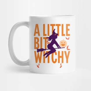 A little bit witchy; Halloween; witch; broom; pumpkin; witchcraft; magic; magical; Autumn; orange; purple; black; trick or treat; party; witch's hat; Mug